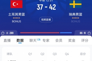 开云体育-不占上风！土耳其半场37-42落后瑞典男篮 申京10投仅3中拿7分8板
